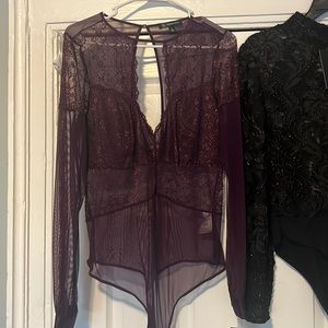 Burgundy sheer INC body suit